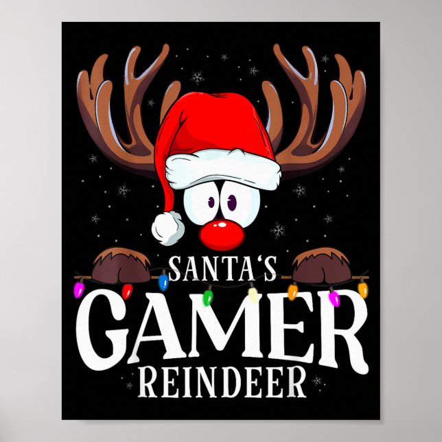 Christmas Santa's Gamer Reindeer Matching X-mas  Poster (Front)