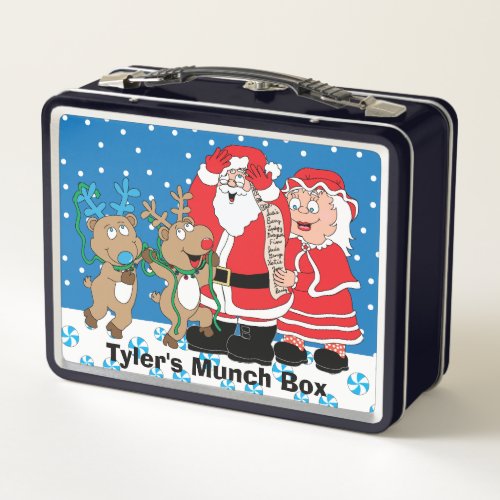 Christmas Santas List Light Tones Metal Lunch Box