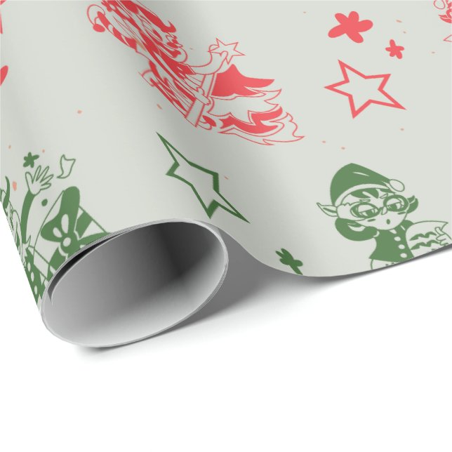 Christmas Santa's Little Helpers Elf Fun Wrapping Paper (Roll Corner)