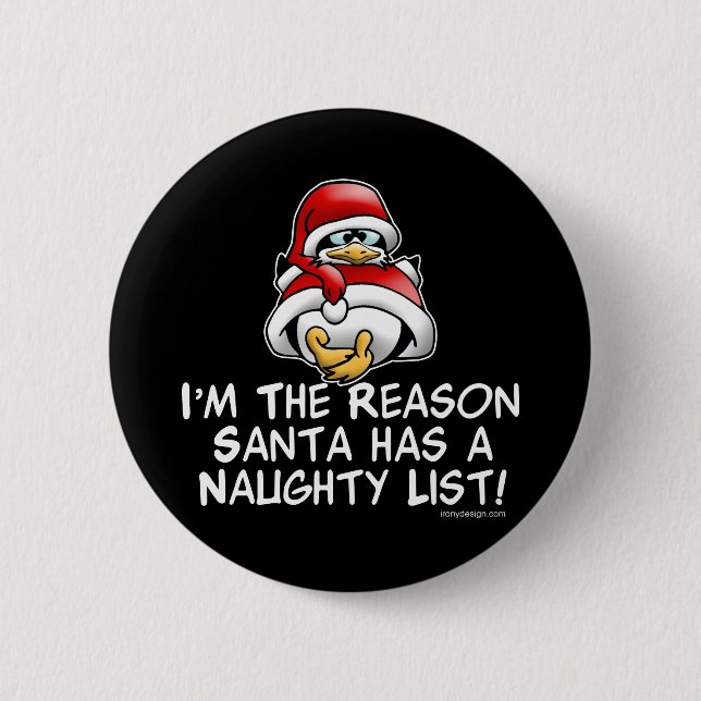 Christmas Santa's Naughty List Pinback Button (Front)