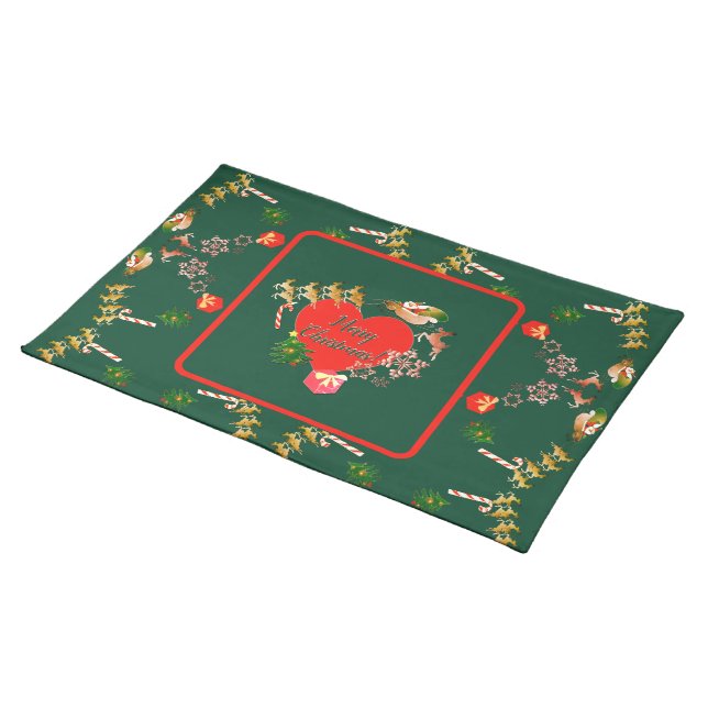 Christmas Santa's Reindeer  Cloth Placemat (On Table)
