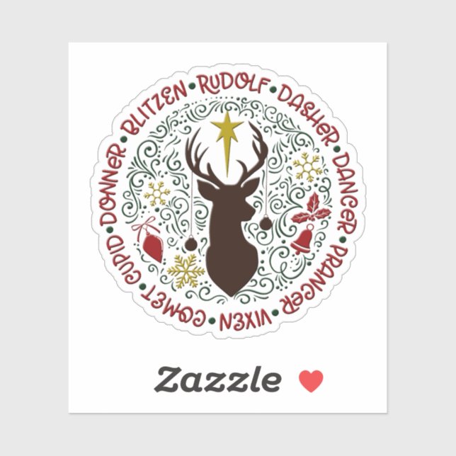 Christmas Santa's Reindeer Names Rudolf Sticker (Sheet)