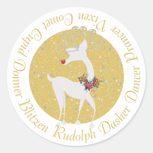 Christmas Santas Reindeer Rudolph Poinsettia Classic Round Sticker