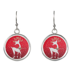 Christmas Santa's Reindeer Rudolph Poinsettia Earrings