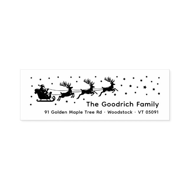 Christmas Santa's Sleigh Reindeer Return Address Self-inking Stamp (Design)