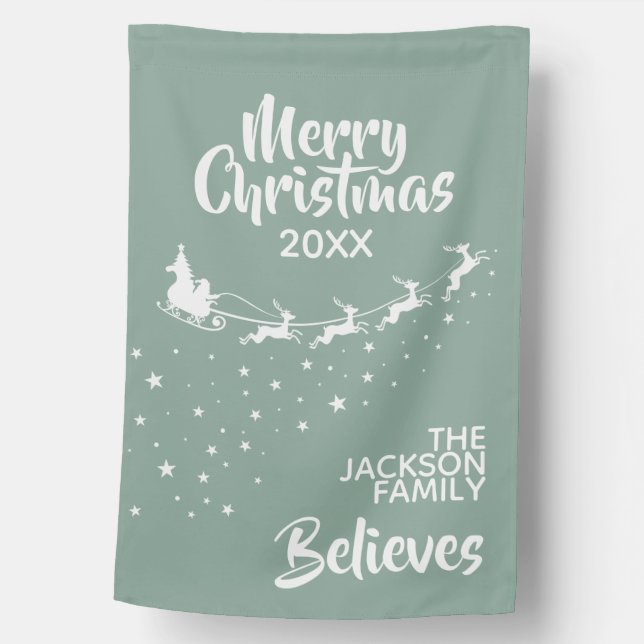 Christmas Santa's sleigh reindeers holiday believe House Flag (Front)