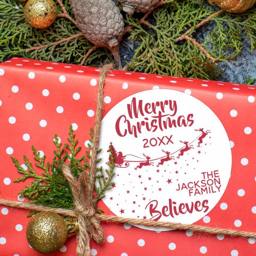 Christmas Santas sleigh reindeers holiday Classic Round Sticker