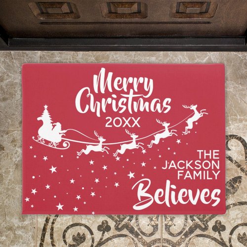 Christmas Santas sleigh reindeers holiday Doormat