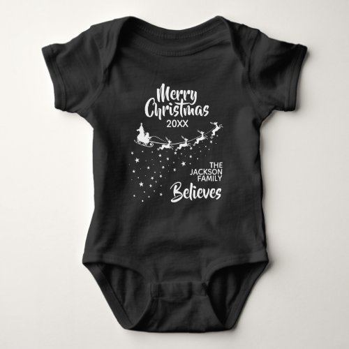 Christmas Santas sleigh reindeers holiday family Baby Bodysuit