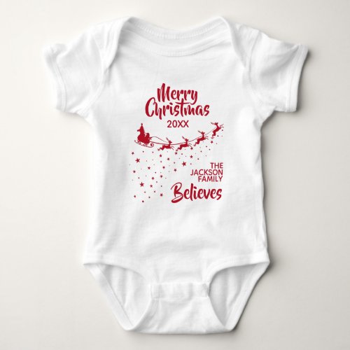Christmas Santas sleigh reindeers holiday family Baby Bodysuit