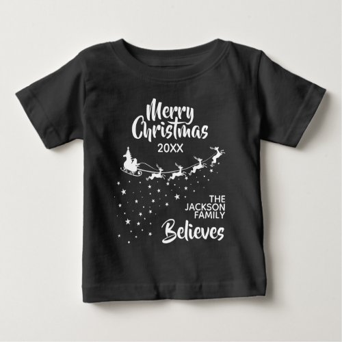 Christmas Santas sleigh reindeers holiday family Baby T_Shirt