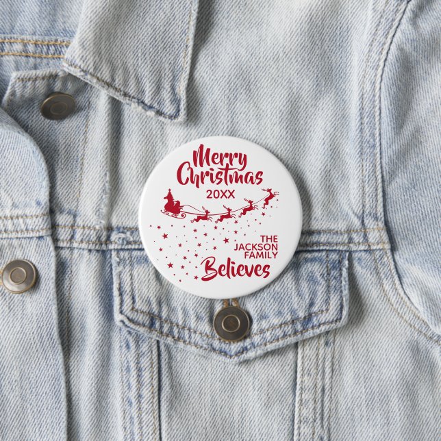 Christmas Santa's sleigh reindeers holiday family Button (In Situ)