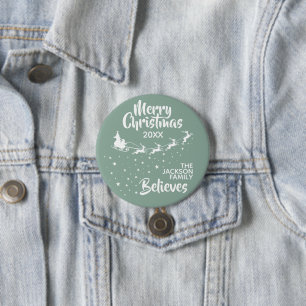 Christmas Santa's sleigh reindeers holiday family Button