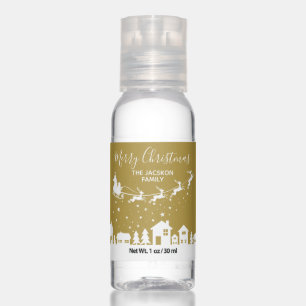 Christmas Santa's sleigh & reindeers holiday gold Hand Sanitizer