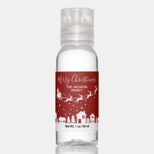 Christmas Santa's sleigh & reindeers holiday red Hand Sanitizer