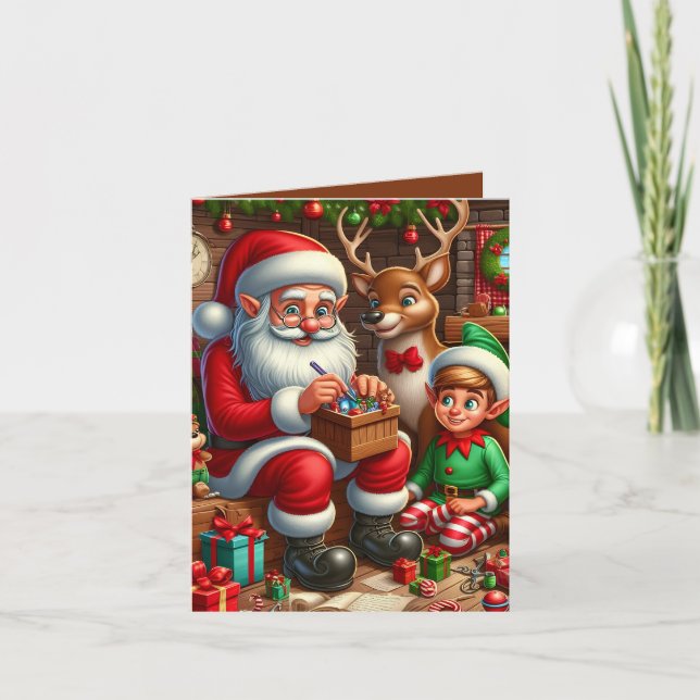 Christmas Santa's workshop North pole customizable Holiday Card (Front)