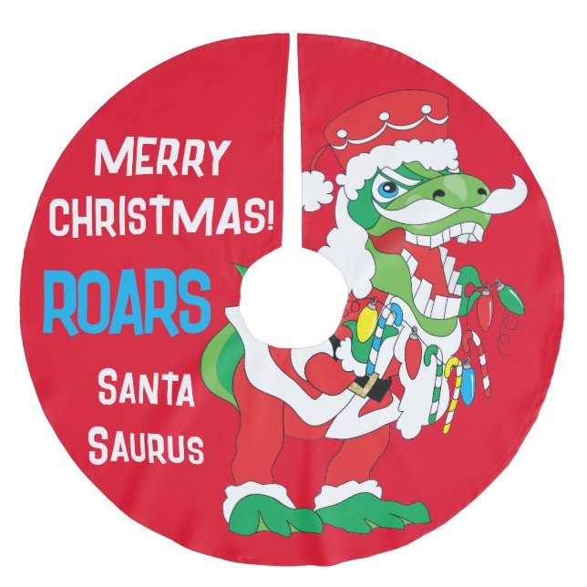 Christmas SantaSaurus Brushed Polyester Tree Skirt (Front)