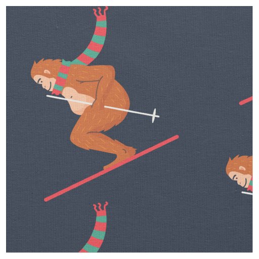 christmas sasquatch bigfoot yeti ski  fabric