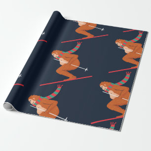 christmas sasquatch bigfoot yeti ski wrapping paper