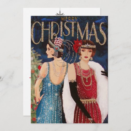 Christmas Sassy 1920s Ladies Art Deco Christmas I Invitation