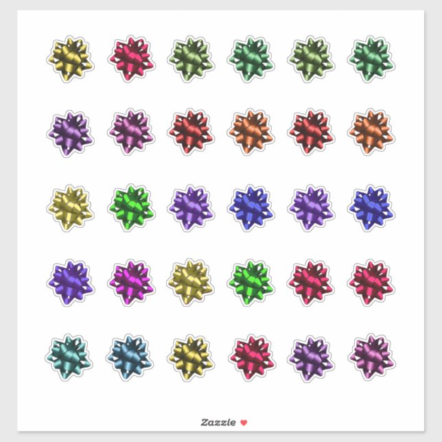 Christmas Satin Bows Lot of Thirty Per Sheet Cute Sticker (Sheet)