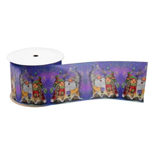 Christmas Satin Ribbon Couple Gnomes Singing