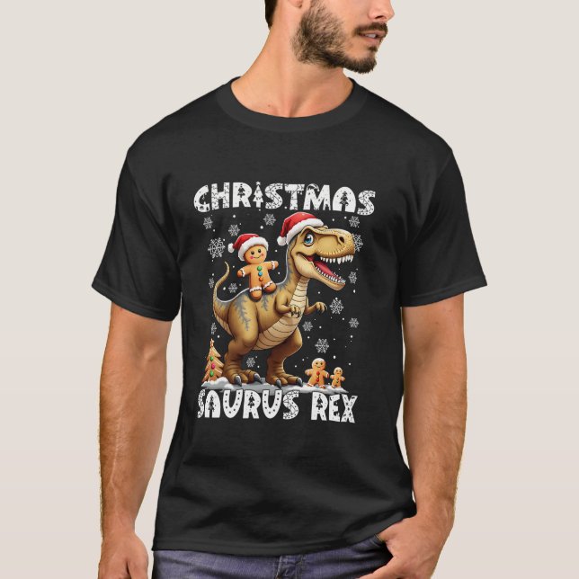 Christmas Saurus Rex Gingerbread Man Cookie Dinosa T-Shirt (Front)