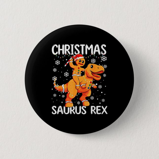 Christmas Saurus Rex Gingerbread Man Cookie Trex B Button (Front)