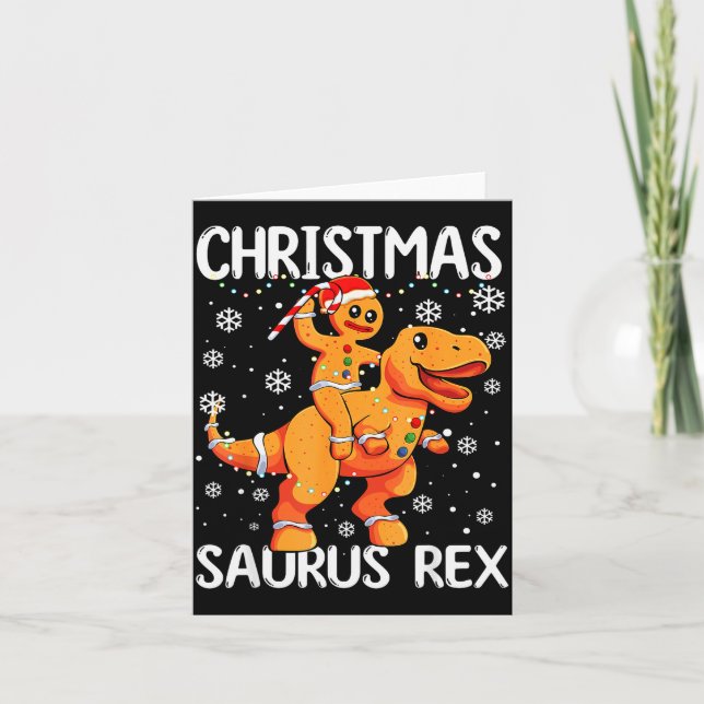 Christmas Saurus Rex Gingerbread Man Cookie Trex B Card (Front)