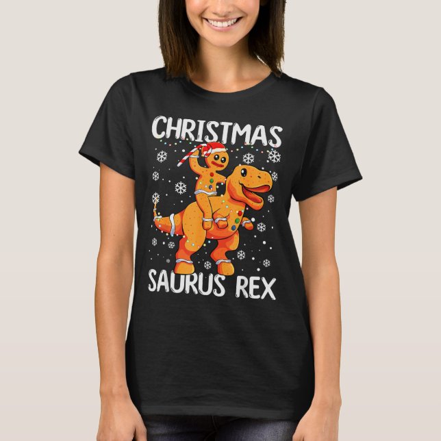 Christmas Saurus Rex Gingerbread Man Cookie Trex B T-Shirt (Front)