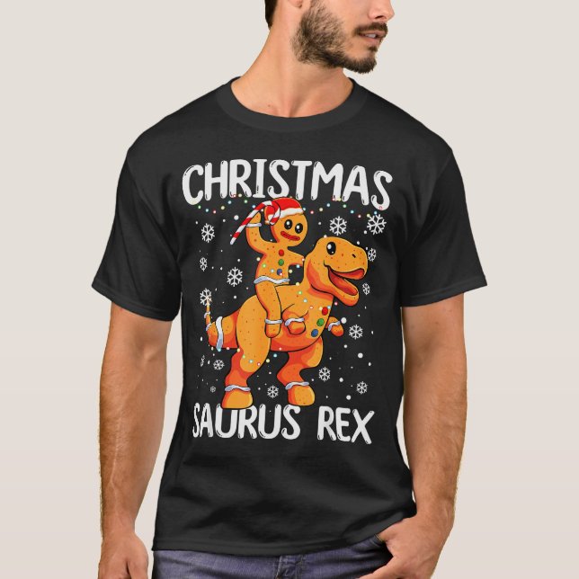 Christmas Saurus Rex Gingerbread Man Cookie Trex B T-Shirt (Front)