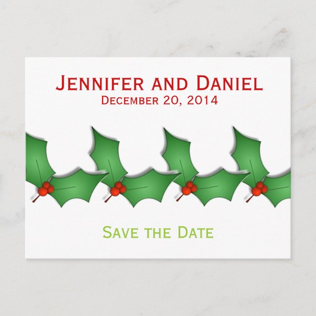 Christmas Save the Date Announcements Holly (Front)