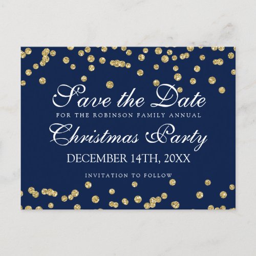 Christmas Save The Date Gold Glitter Confetti Navy Announcement Postcard