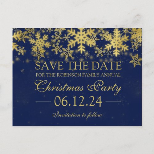 Christmas Save The Date Gold Navy Blue Winter Announcement Postcard