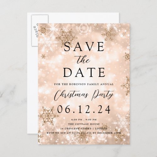 Christmas Save The Date Rose Gold Winter Wonder  Announcement Postcard