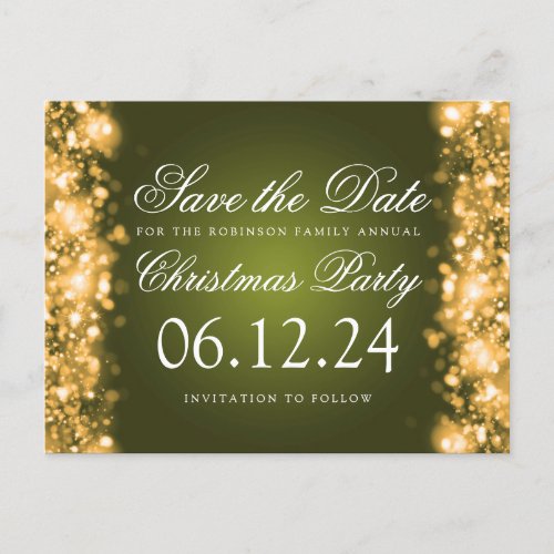 Christmas Save The Date Sparkling Gold Green Announcement Postcard