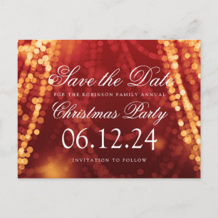 Christmas Save The Date String Lights Gold Red Announcement Postcard
