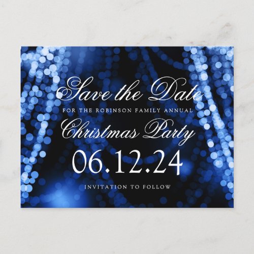 Christmas Save The Date Twinkle String Lights Blue Announcement Postcard