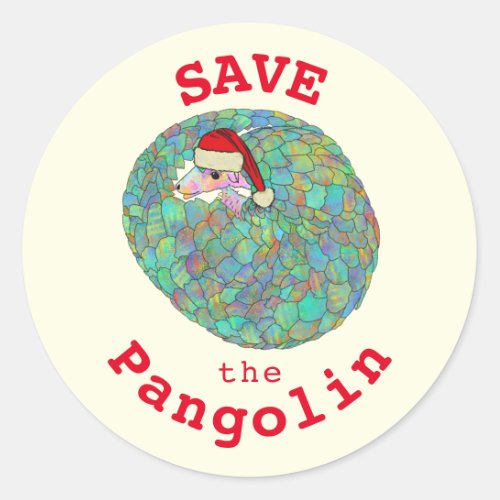 Christmas Save the Pangolin Slogan Classic Round Sticker