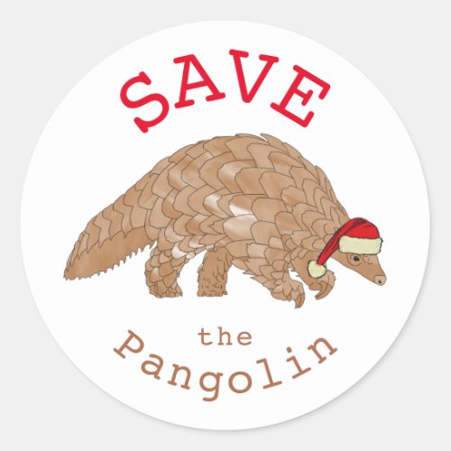 Christmas Save the Pangolin Slogan Classic Round Sticker