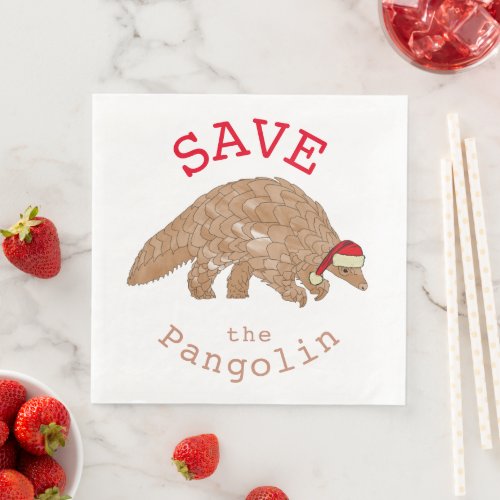 Christmas Save the Pangolin Slogan Paper Dinner Napkins
