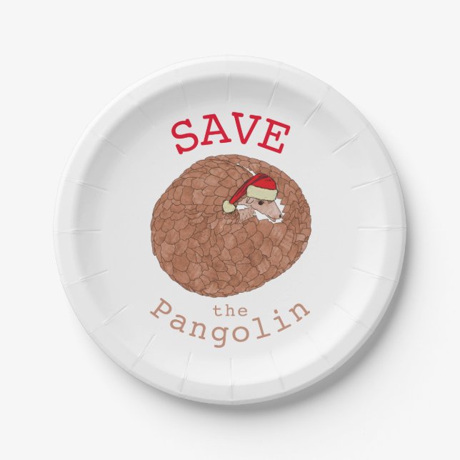 Christmas Save the Pangolin Slogan Paper Plates (Front)