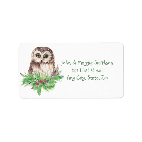 Christmas Saw Whet Owl Bird Nature Custom Art Label