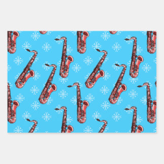 Christmas Saxophone Sax Player Musician Pattern Wrapping Paper Sheets