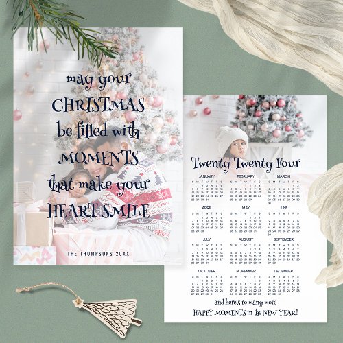 Christmas Saying 2 Photos 2024 Calendar Navy Text Holiday Card