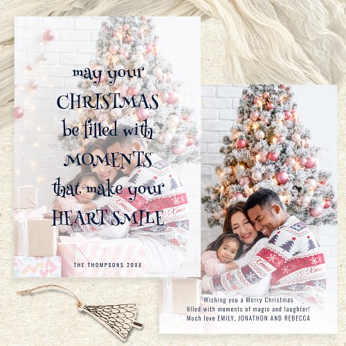 Christmas Saying Photo Overlay Navy Artsy Text Holiday Card
