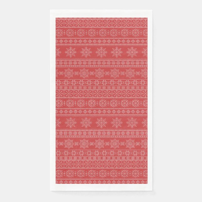 Christmas scandinavia knitwear red white snowflake paper guest towels (Front)