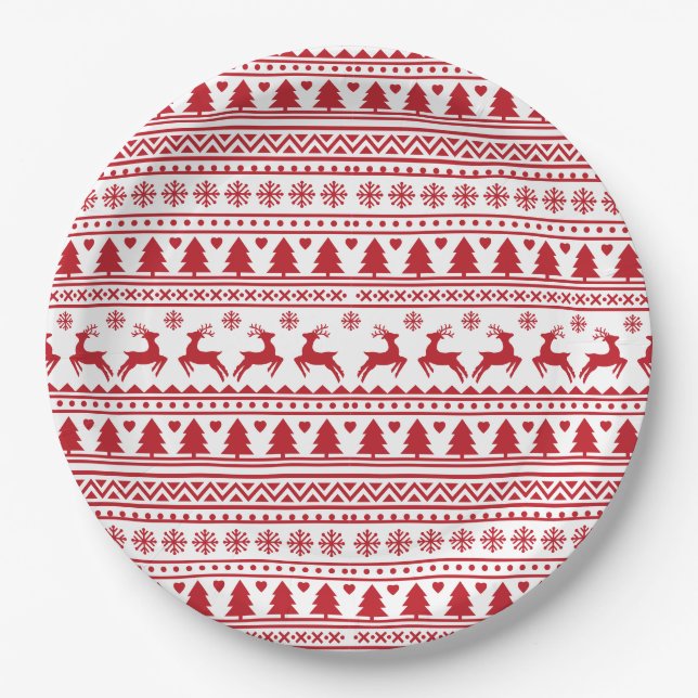 Christmas scandinavian classic pattern paper plates (Front)