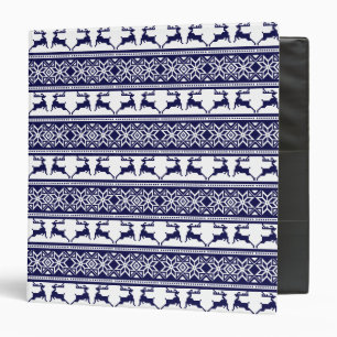 Christmas, Scandinavian Folk Blue and White 3 Ring Binder