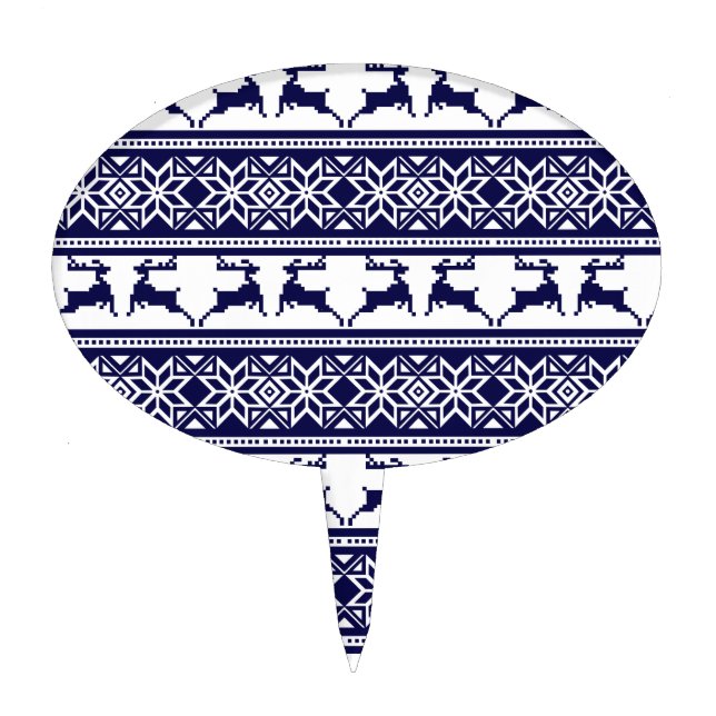 Christmas, Scandinavian Folk Blue and White Cake Topper (Front)